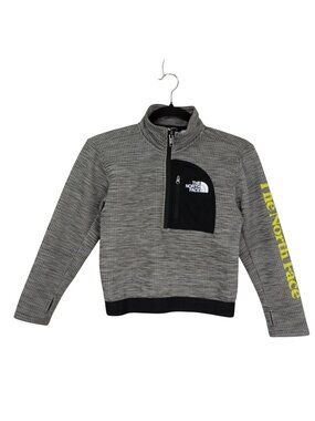 The North Face Boys Gray 1/4 Zip Fleece Jacket With Yellow Sleeve Logo Size 7/8